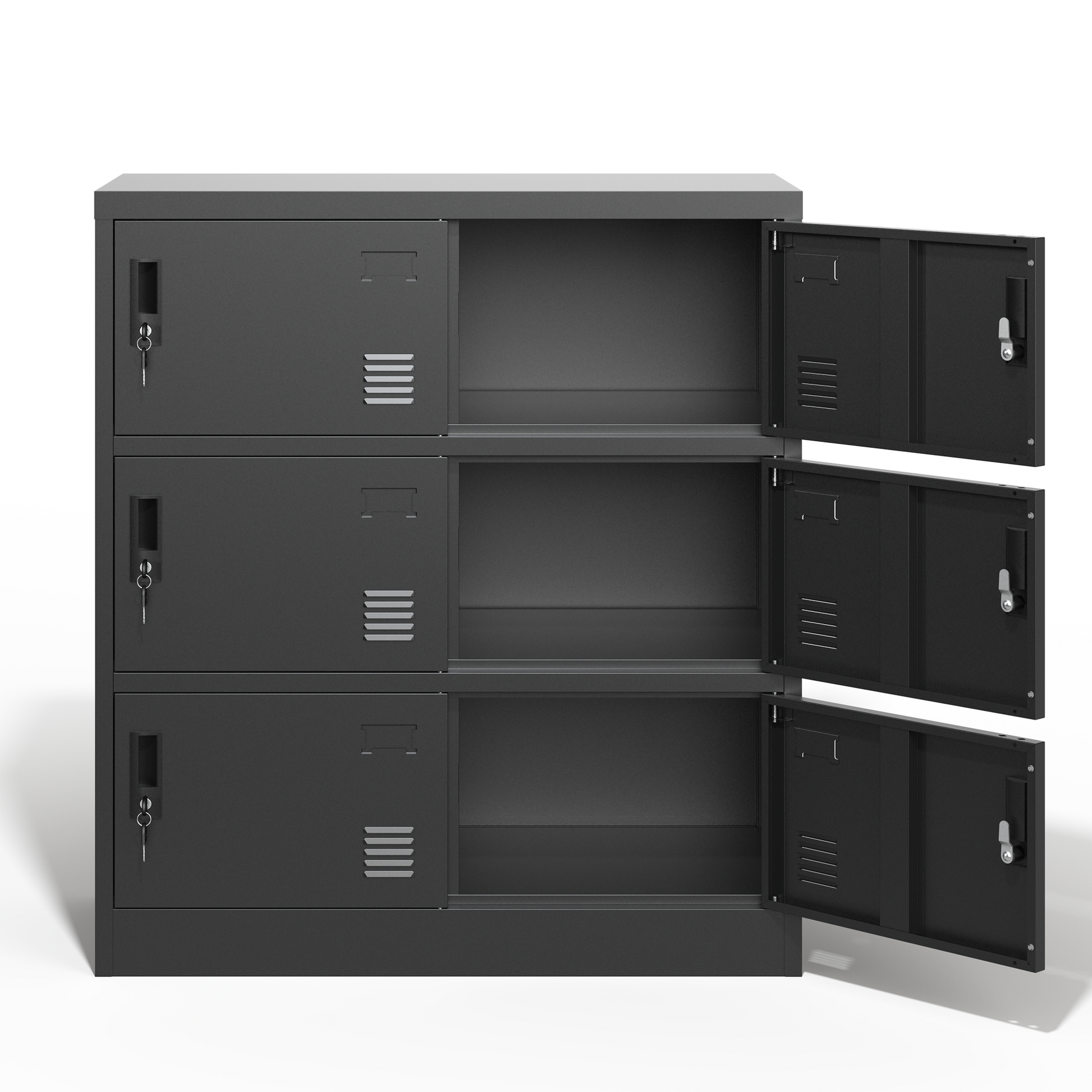 6 Door Employee Storage Locker, Metal Lockers For Office, Gym, School, And Homewith Card Slot Black Freestanding 5 Or More Spaces Powder Coated Black Gym Door Locks Modern Metal Metal