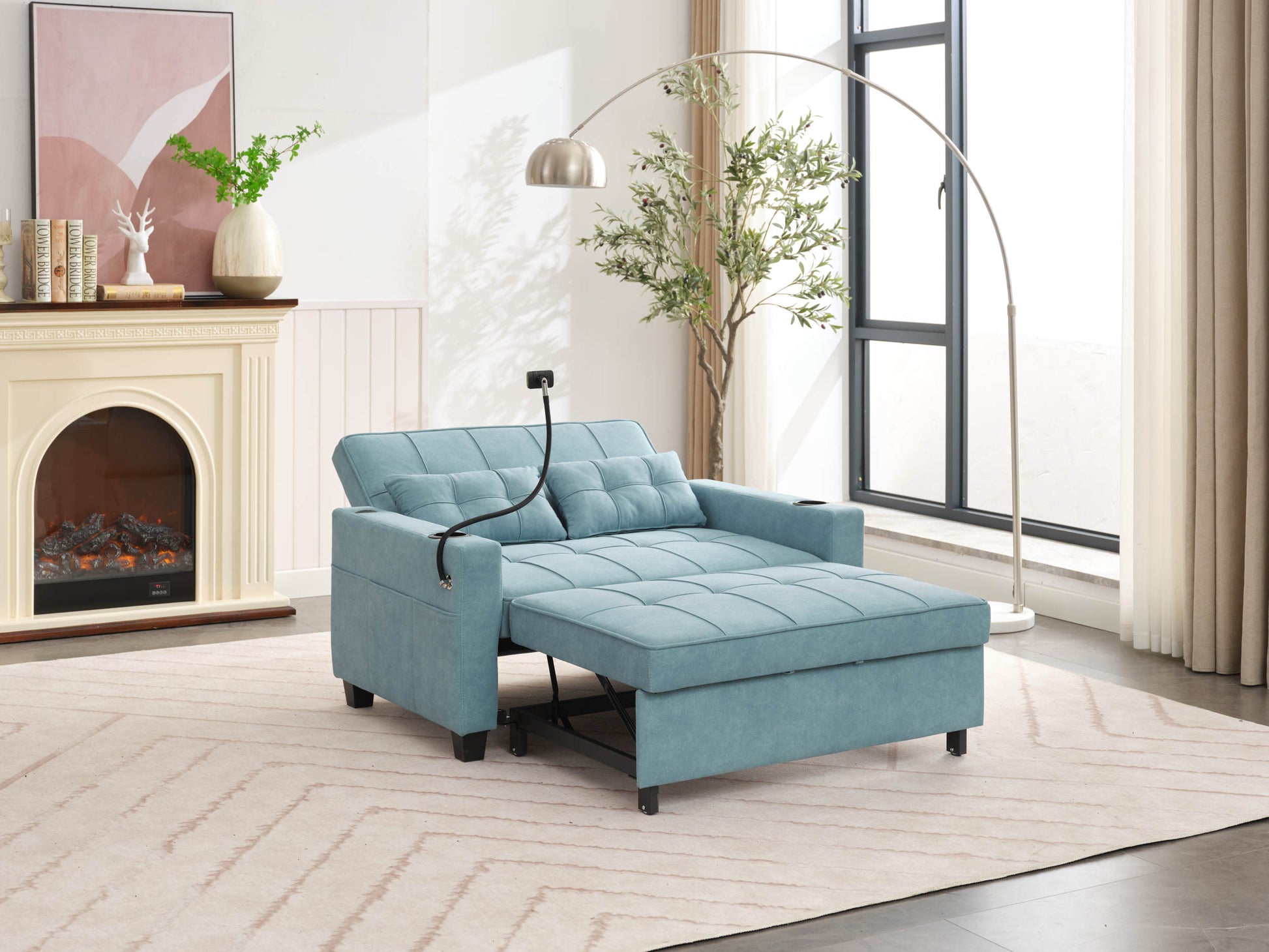 Futon Chair Bed Convertible Chair 3 In 1 Pull Out Sleeper Chair Beds With Usb Ports,Wear Resistant And Anti Scratch, Armchair Bed Sleeper For Living Room Green Tech Cloth Green Foam Tech Cloth 2 Seat