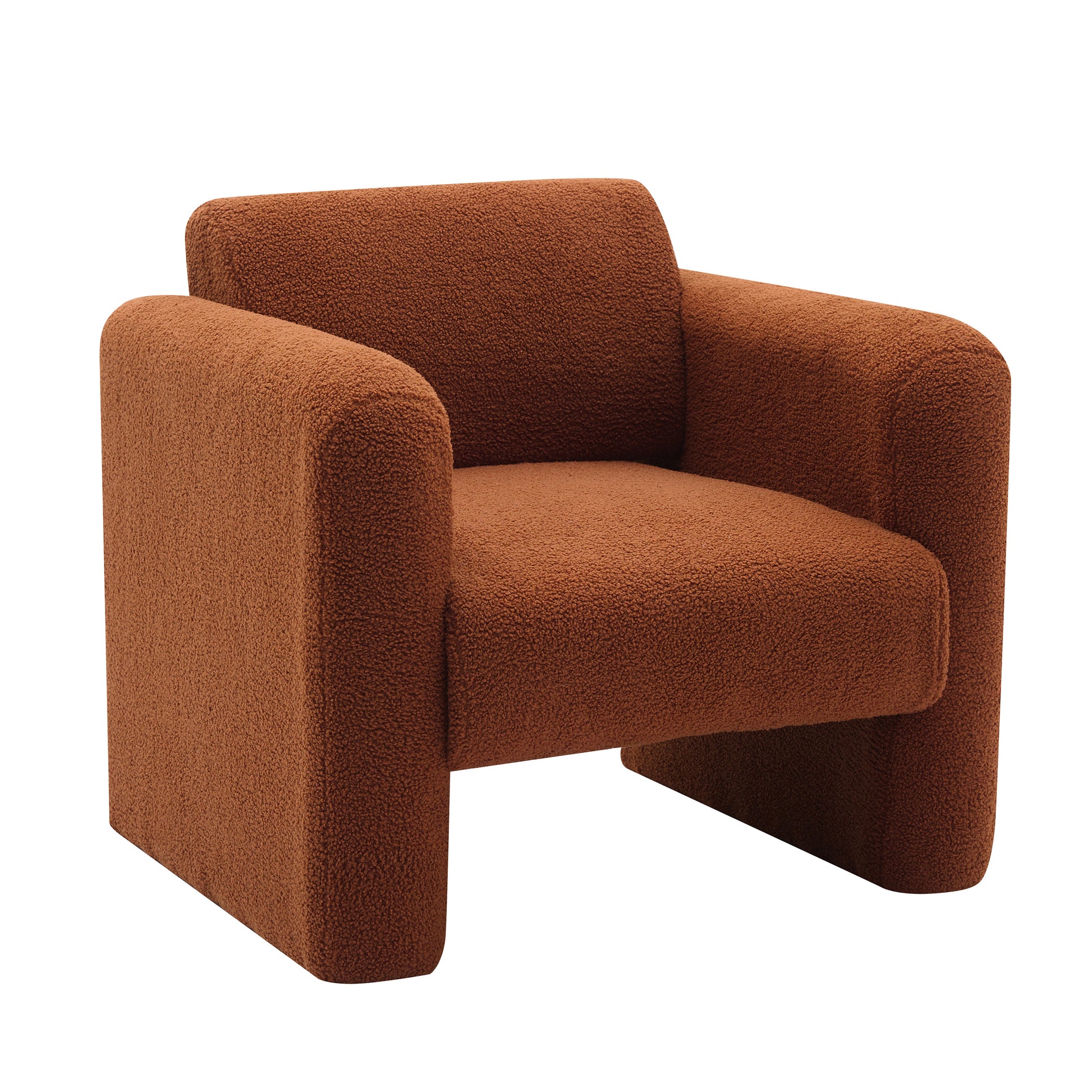 Modern Accent Chair Lambskin Sherpa Fabric Upholstered Comfy Reading Arm Chair Soft Padded Armchair With Back And Pillow For Living Room Bedroom Reception Waiting Room Office,Burnt Orange Burnt