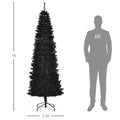 Homcom 7Ft Pencil Christmas Tree, Unlit Artificial Christmas Tree Slim Douglas Fir Xmas Tree With Realistic Branches, Halloween Tree With 818 Tips, Black Black Plastic