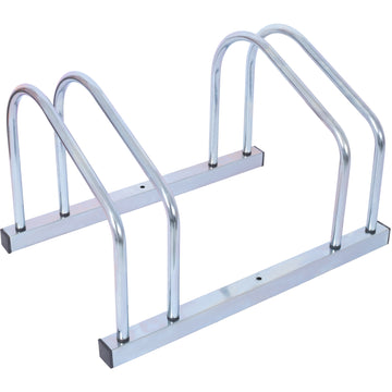 2 Bikes Floor Bike Stand, Bike Parking Rack Garage Bike Storage Stand Indoor Outdoor 22 28" Wheel Stand, Max. Tire Width 2.15",Galvanization Silver Steel
