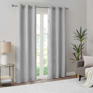 Basketweave Room Darkening Curtain Panel Pair 2 Pcs Window Panels Grey Polyester