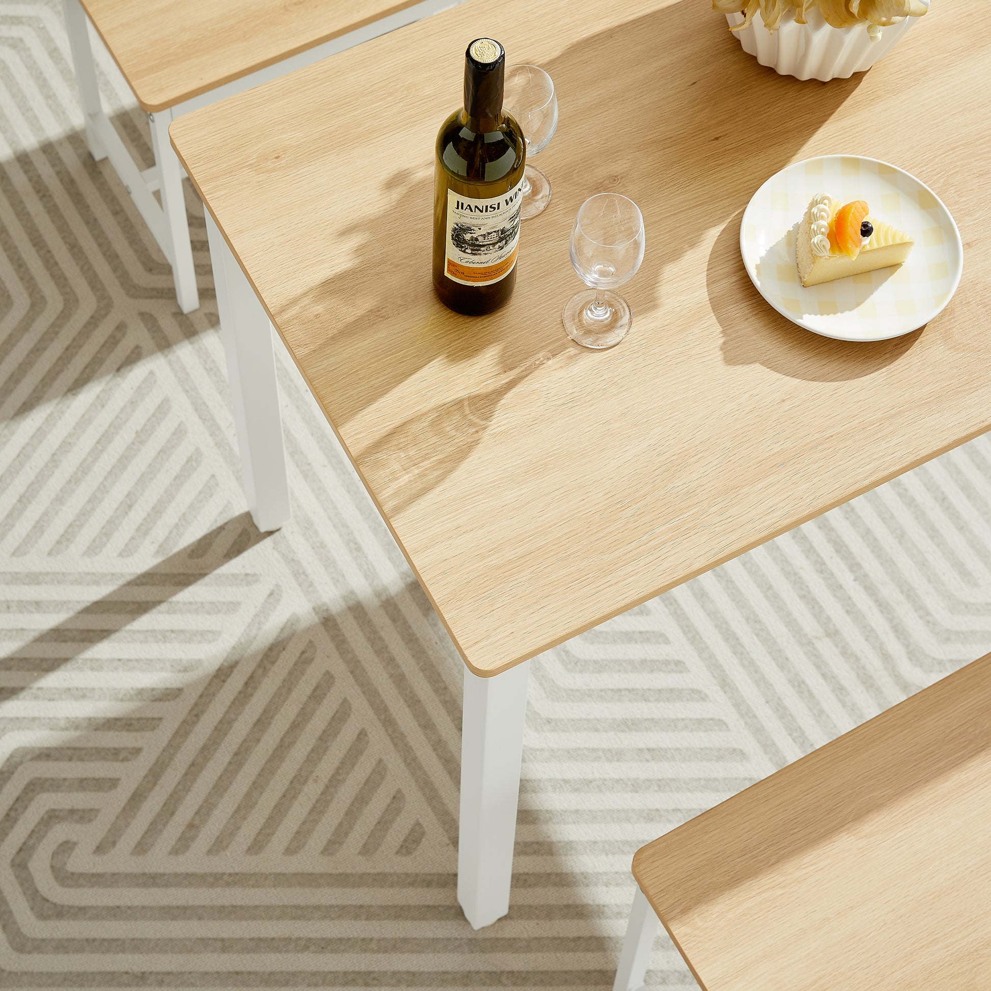 Dining Table Set, Bar Table With 2 Dining Benches, Kitchen Table Counter With Chairs, Industrial For Kitchen Breakfast Table, Living Room, Party Room, Natural And White43.3 L X23.6 W X 29.9 H White Natural Particle Board