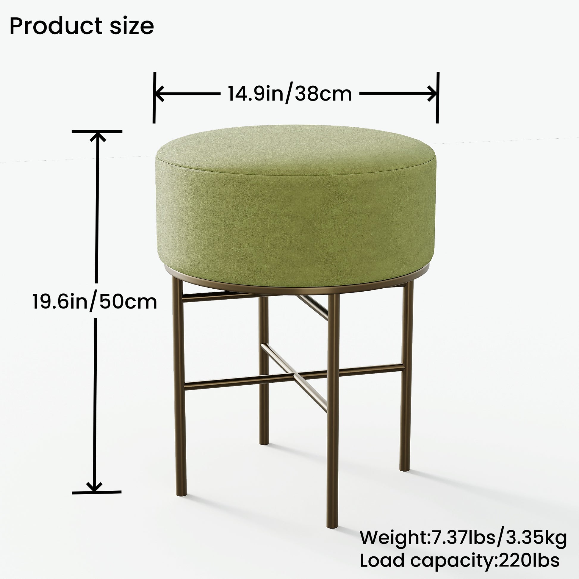 2 Pcs Round Cushioned Vanity Stool, Linen Upholstered Vanity Stool For Makeup Room, Modern Soft Stool For Bar And Dining, Ottoman Footrest Stool With Metal Legs For Living Room, Bedroom Matcha Green Matcha Green Vanity Stools Bedroom Round Modern