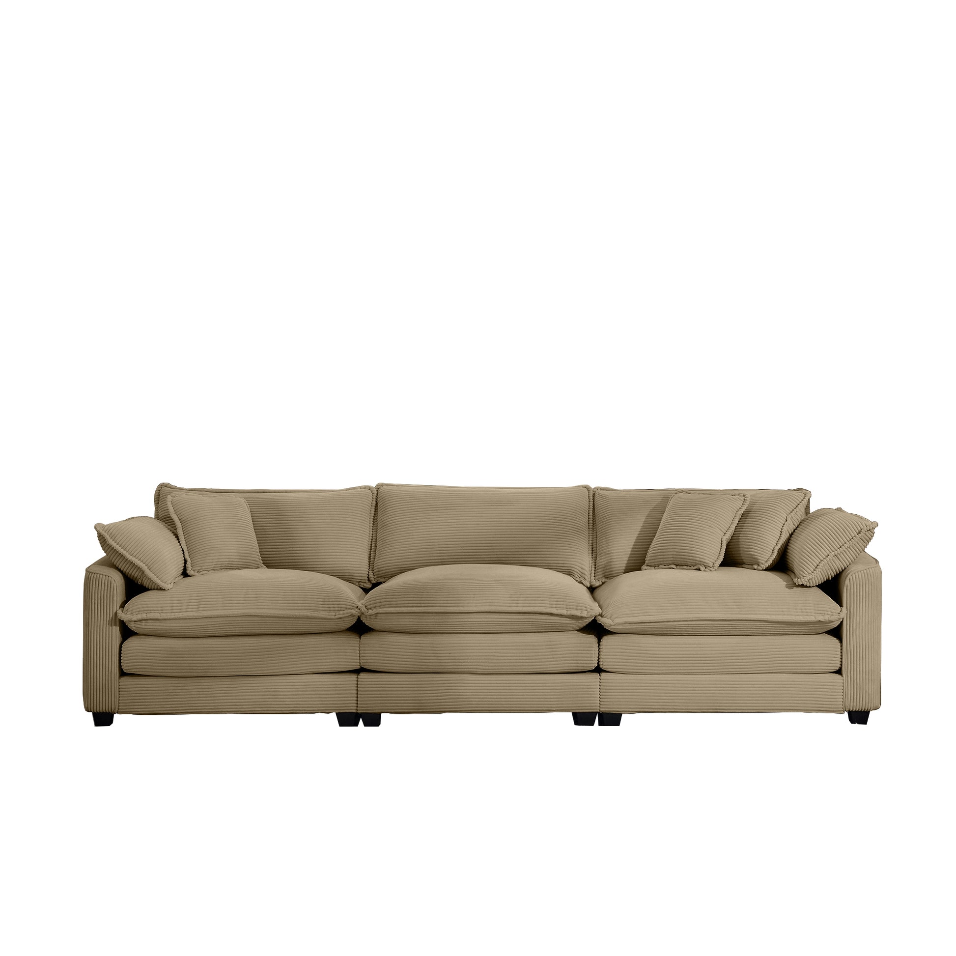 Mid Century Modern Sectional Sofa 3 Seater Sectional Sofa With 2 Arm Pillows And 3 Pillows, Living Room Sectional Tan Corduroy Fabric Tan Corduroy 3 Seat