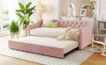 Twin Size Upholstered Daybed With Pop Up Trundle, Pink Twin Pink Upholstered