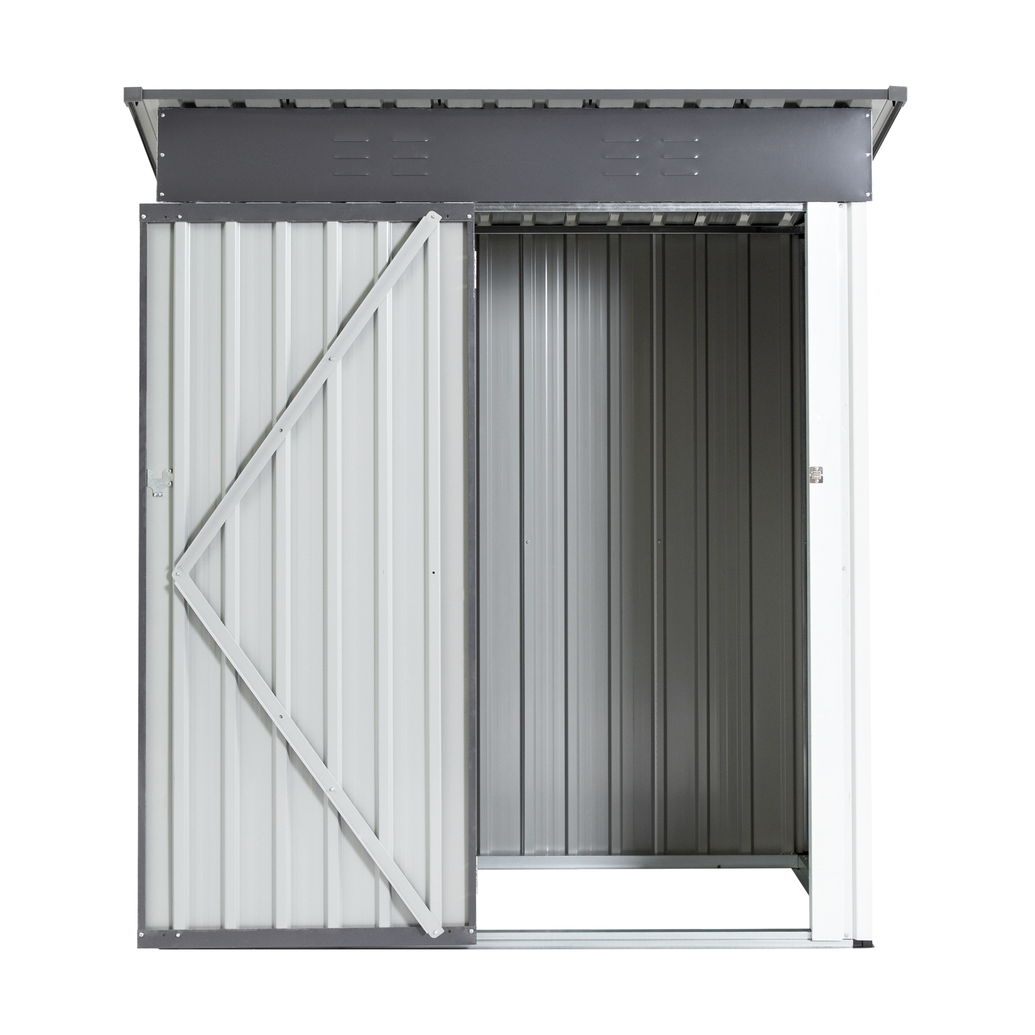 Xwt016 Garden Metal Storage Lifter Shed Gray White 5X3X6Ft Outdoor Storing Tools Rainproof Hinge Door Version Grey Metal