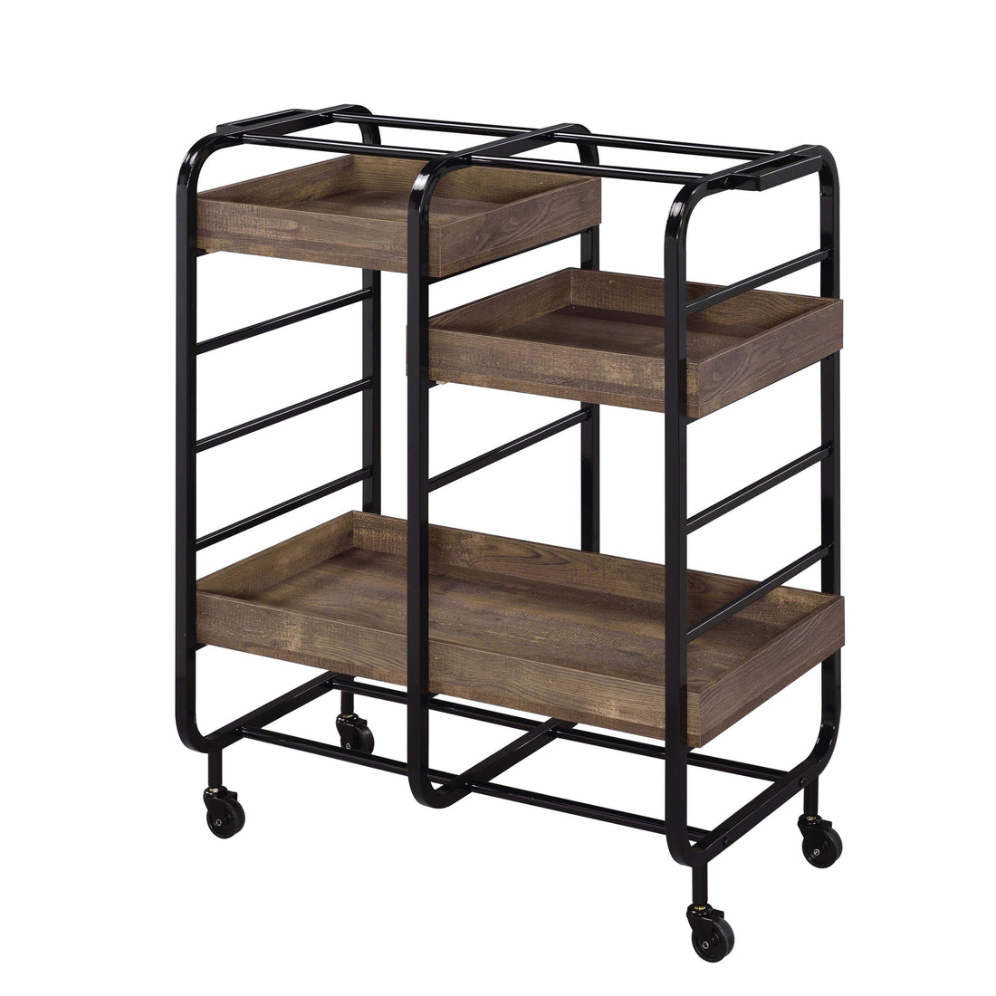 Black And Walnut Serving Cart With 3 Adjustable Trays Black Brown Dining Room Contemporary Rectangular Kitchen Carts Wood Metal