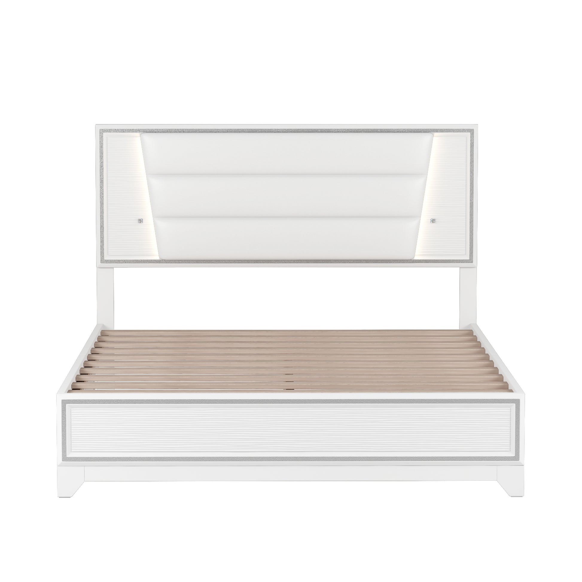 3 Pieces Bedroom Sets Queen Size Upholstered Bed With Led Lights, Nightstands And Dresser With Metal Handles And Sparkling Shiny Decoration, White Expected Arrival Time:8.5 Queen White 3 Piece Set Mdf Metal