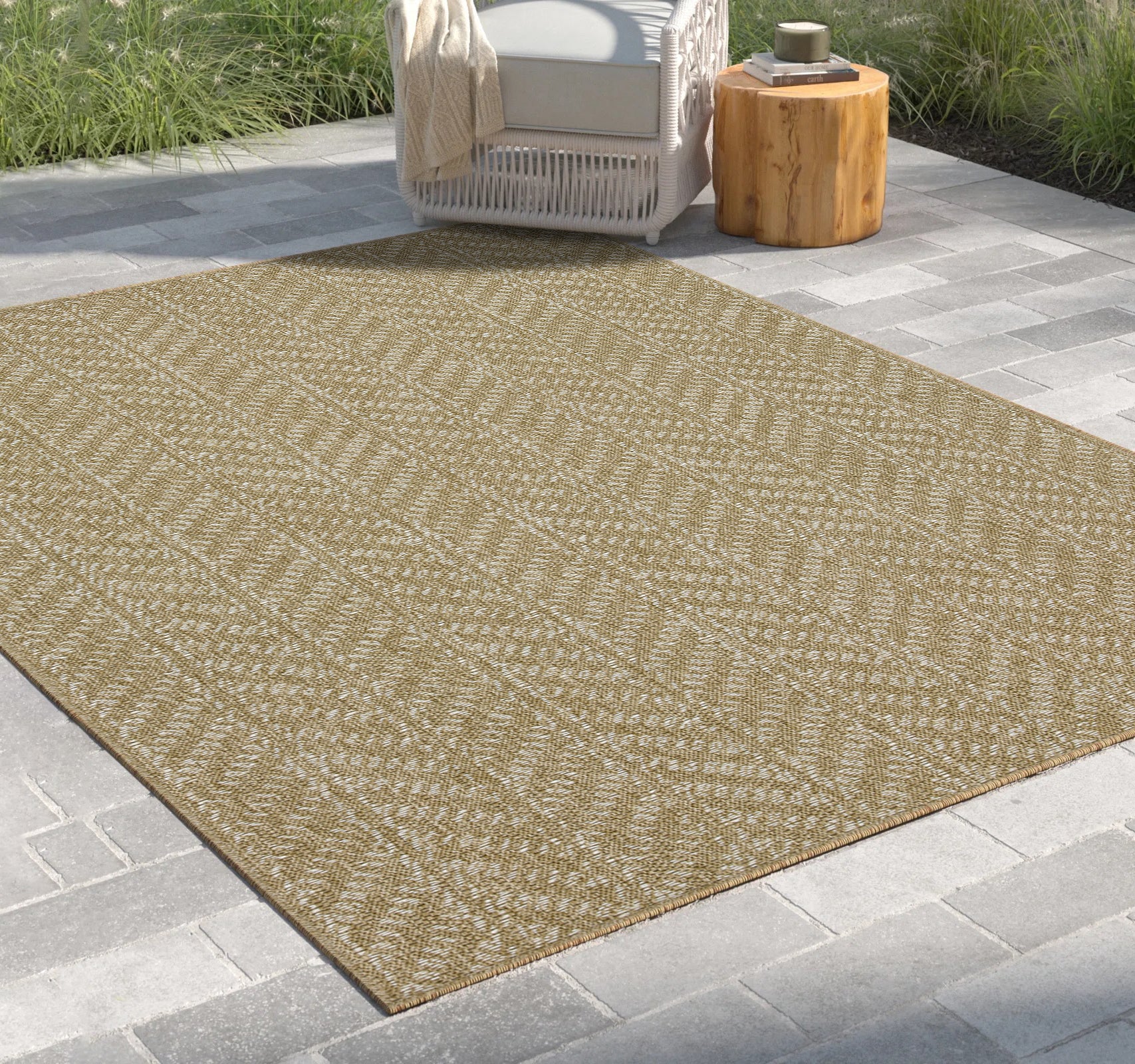 Earth Gc Ntl1014 Jute White 5 Ft. 3 In. X 7 Ft. 3 In. Indoor Outdoor Area Rug Natural White Polyester Polypropylene