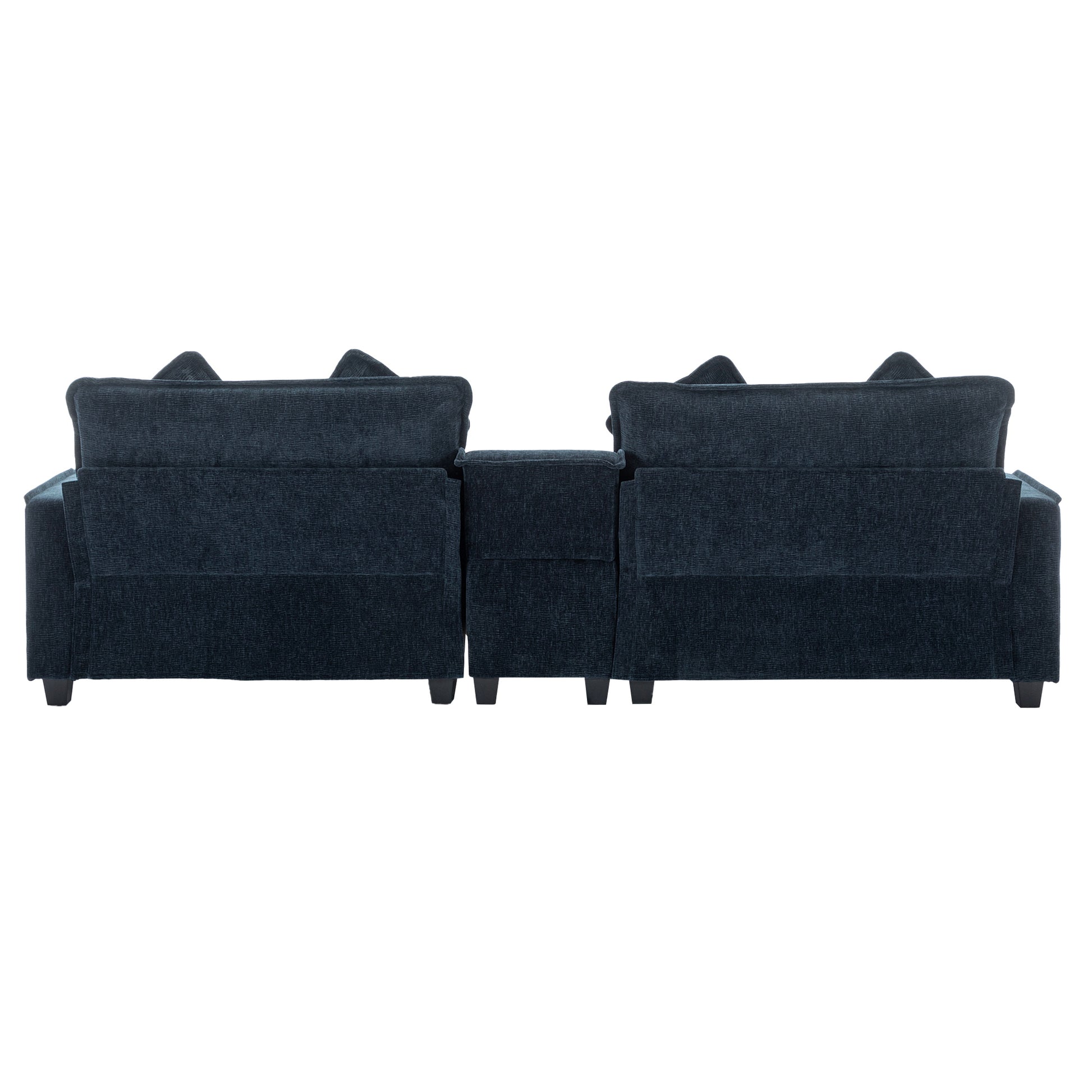 112.6" Sectional Sofa Chenille Upholstered Sofa With Two Removable Ottoman, Two Usb Ports, Two Cup Holders And Large Storage Box For Living Room, Blue Blue Foam Chenille 2 Seat