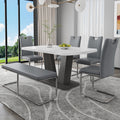 Dining Table Set For 6, 6 Piece Dining Table Set, Faux Marble Table Top And Modern Design Mdf Base With 4 Pu Leather Ergonomic Dining Chairs&1 Bench Metal Grey White Modern Mdf Metal