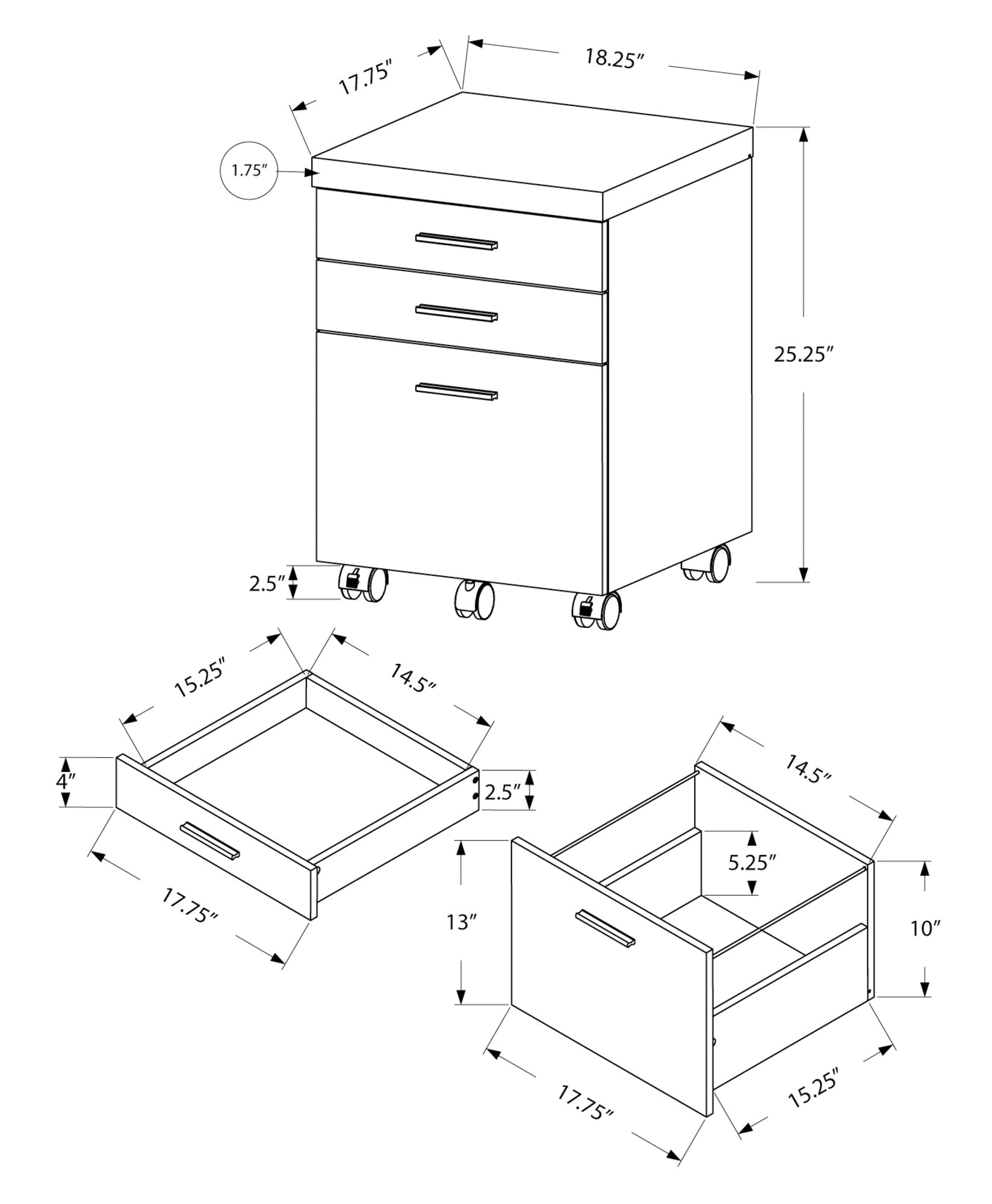 File Cabinet, Rolling Mobile, Storage Drawers, Printer Stand, Office, Work, Brown Laminate, Contemporary, Modern Brown Particle Board