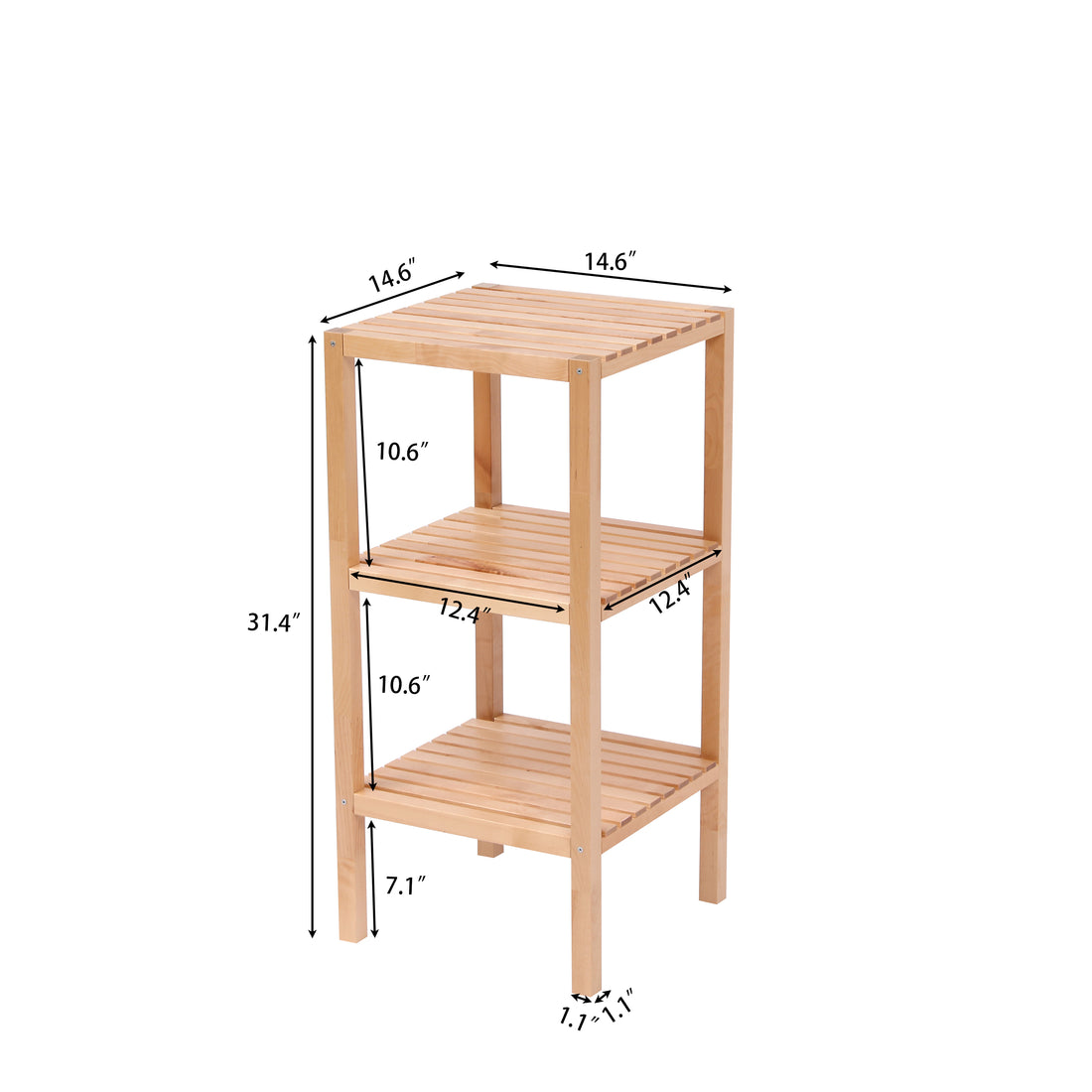 3 Tier Birch Bathroom Shelf, Narrow Shelving Unit, Multifunctional Storage Rack, Corner Rack, For Kitchen, Living Room, Bedroom, Entryway, Bathroom, Natural Natural Wood Brown Primary Living Space Pastoral Birch Wood Solid Wood