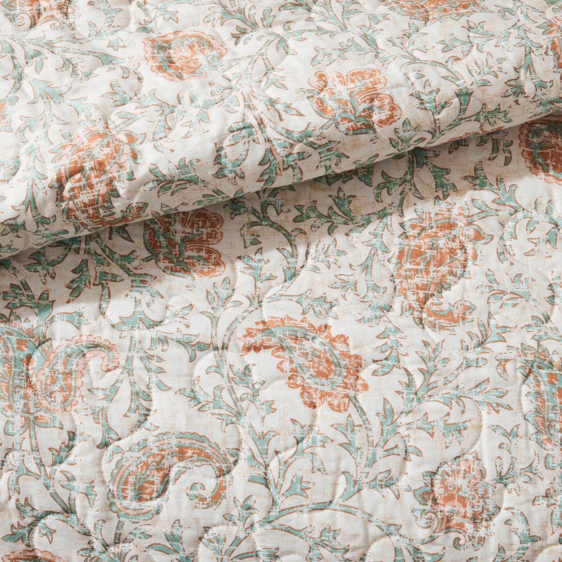 6 Piece Cotton Percale Quilt Set With Throw Pillows Coral Full Queen Full Coral Polyester