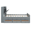Full Size Wooden Bed With Storage Headboard With Outlets, Extendable Bed With Twin Size Trundle With Three Storage Drawers,Gray Expected Arrival Time:8.23 Full Gray Wood
