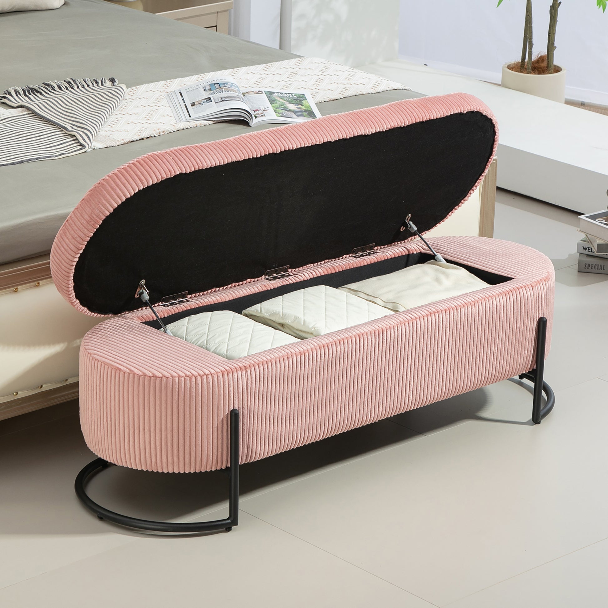 Coolmore Storage Ottoman,Bedroom End Bench,Upholstered Fabric Storage Ottoman With Safety Hinge, Entryway Padded Footstool, Ottoman Bench For Living Room & Bedroom Pink Pink Foam Velvet