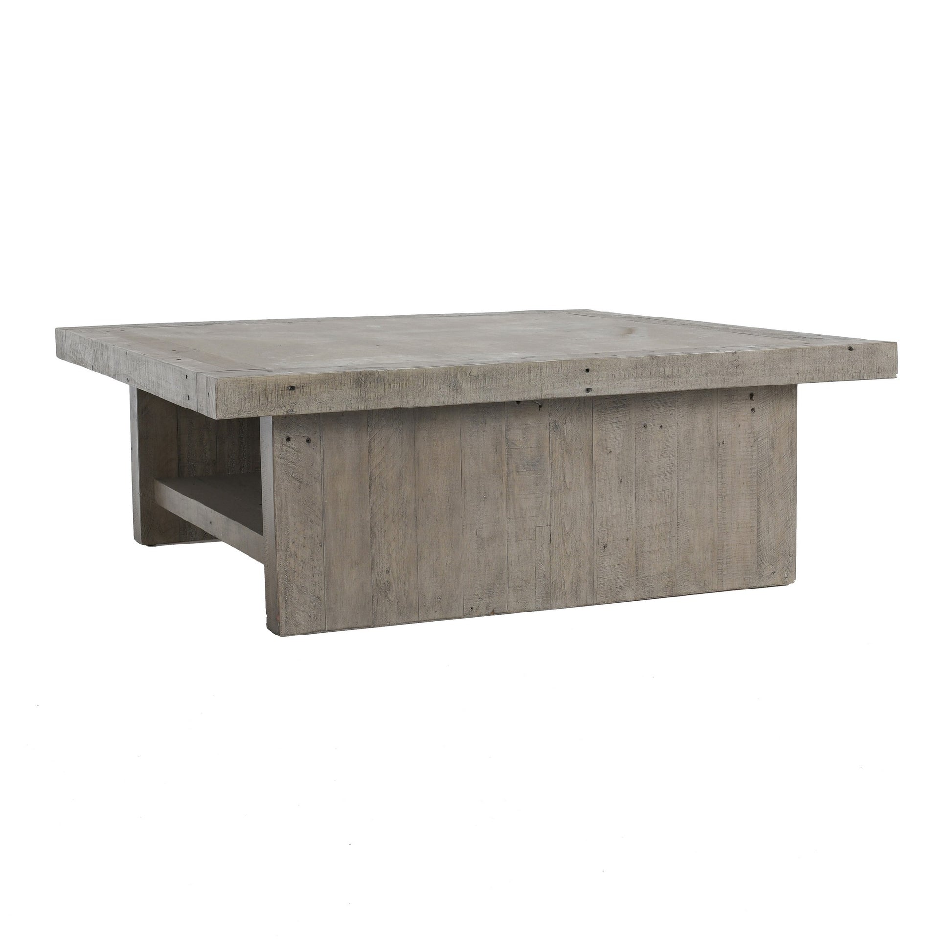 50 Inch Square Coffee Table, Concrete Laminated Surface, Distressed Gray Gray Wood