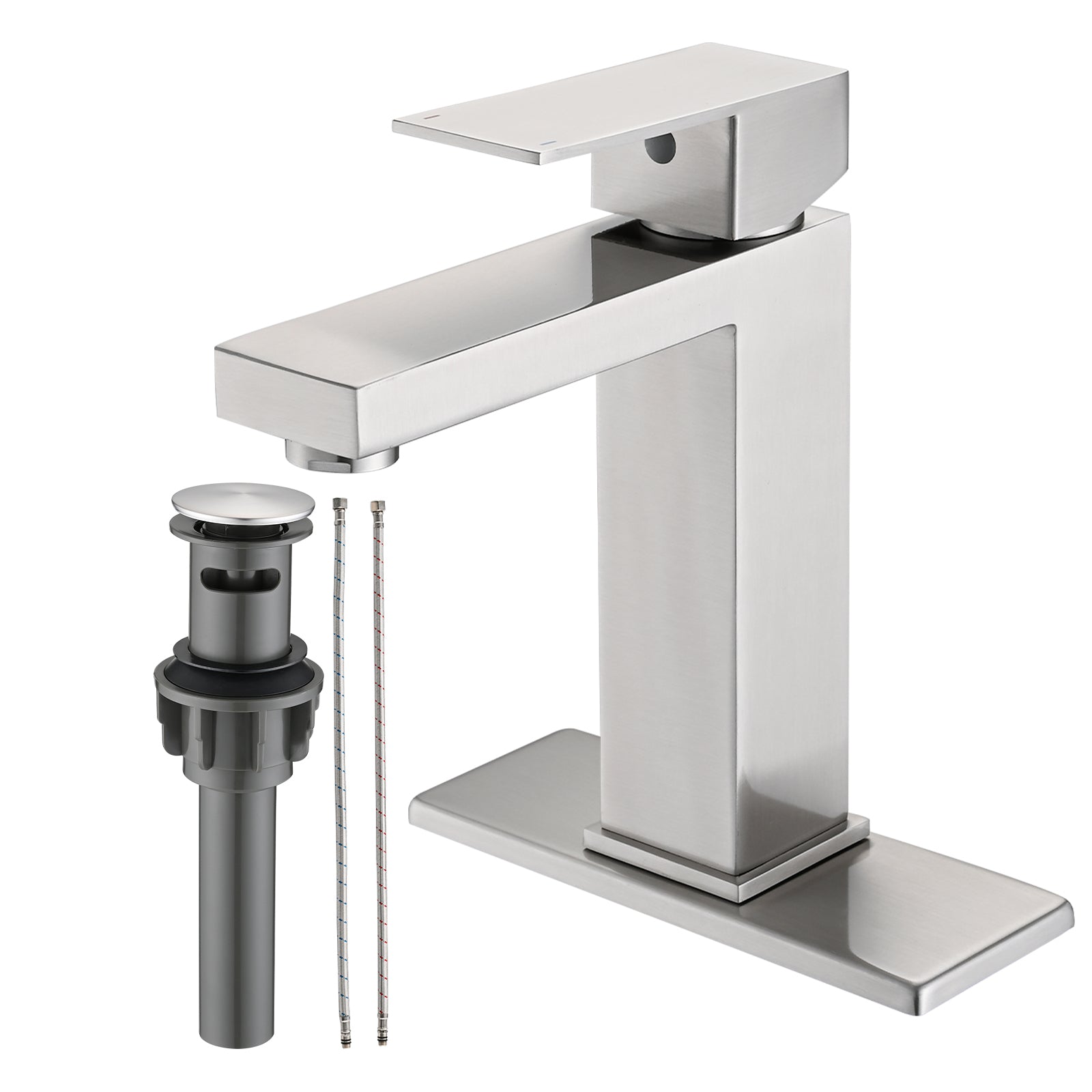 Bathroom Faucet Single Hole, Single Handle Stainless Steel Faucet For Bathroom Sink With Deckplate And Drain Assembly One Brushed Nickel Deck Mounted Bathroom Nickel Contemporary 1 Hole Faucets Stainless Steel Manual