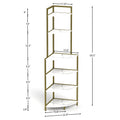 6 Tier Corner Open Shelf Modern Bookcase Wood Rack Freestanding Shelving Unit,Plant Album Trinket Sturdy Stand Small Bookshelf Space Saving For Living Room Home Office Kitchen Small Space Rustic Brown Gold White Corner Office American Design,Rustic