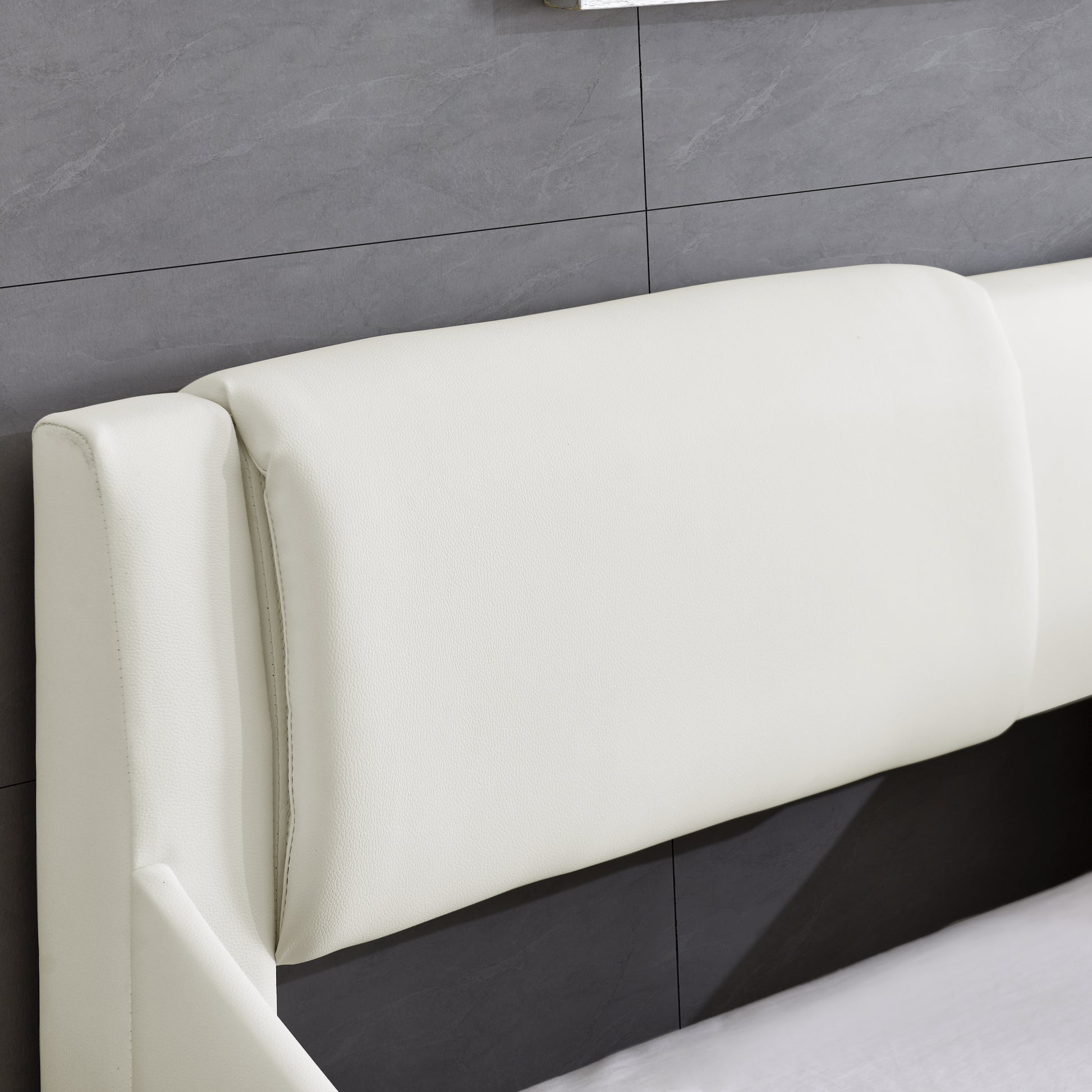 Queen Bed Frame Modern Faux Leather Upholstered Platform Bed Frame With And Headboard Wave Like Curve Low Profile Bed Frame,Wood Slats Support,Easy Assembly,White Queen White Pu