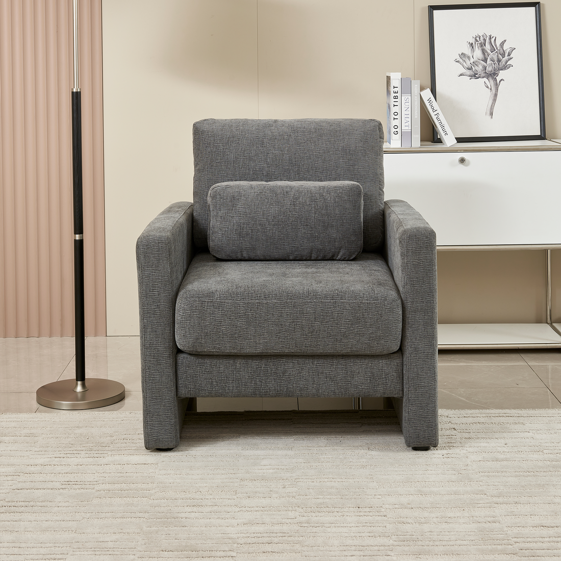 Modern Accent Chair, Chenille Upholstery Armchair Modern Style, Solid Wood Frame Ideal For Living Room, Bedroom, Office Gray Wood Foam Chenille 1 Seat