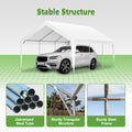 13X20 Heavy Duty Steel Carport Storage Canopy Garage Tent W Removable Sidewalls White Metal