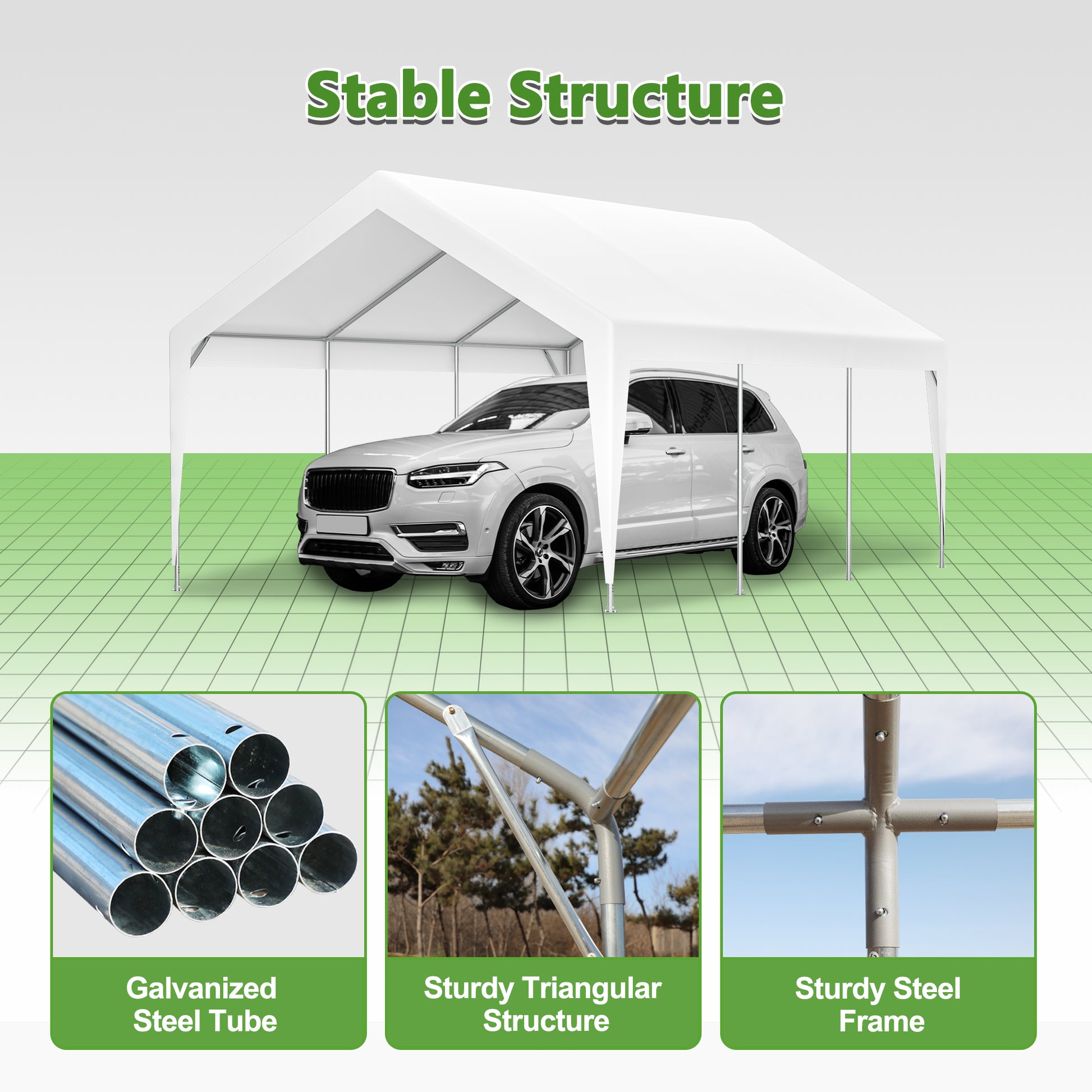 13X20 Heavy Duty Steel Carport Storage Canopy Garage Tent W Removable Sidewalls White Metal