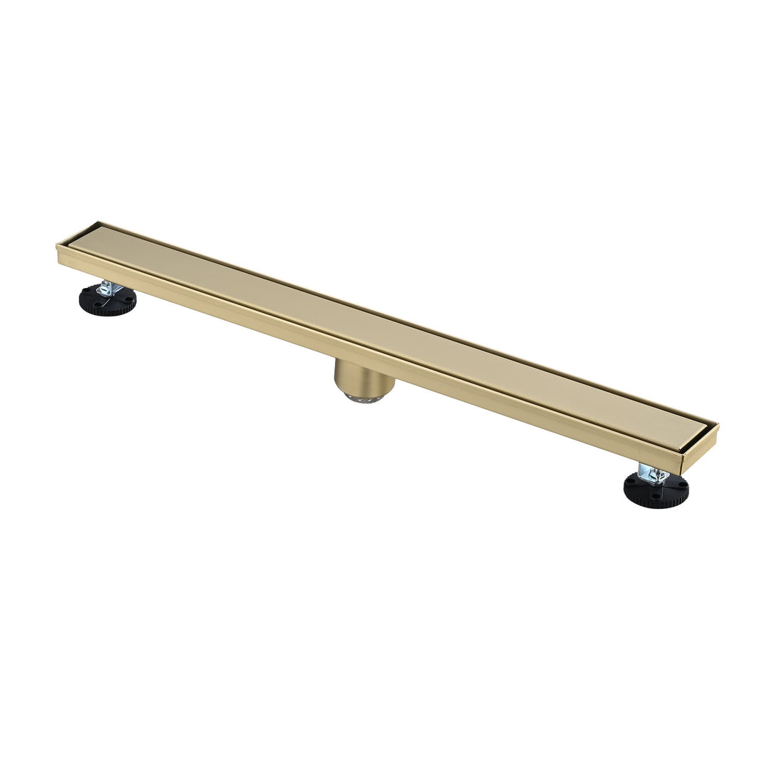 28 Inches Linear Shower Drain, Included Hair Strainer And Leveling Feet Brushed Gold Stainless Steel