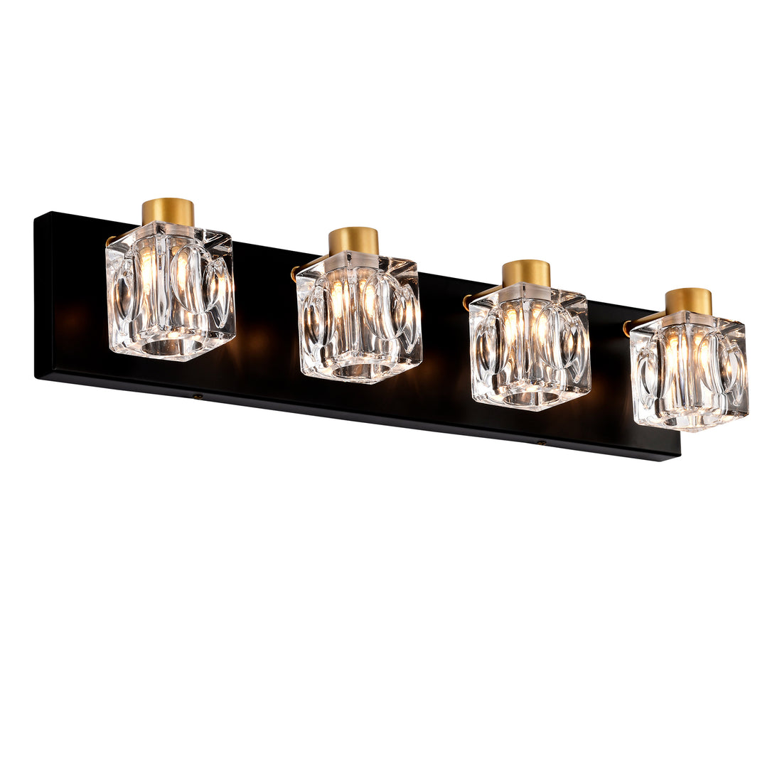 4 Light Matte Black Gold Bathroom Light Fixtures, Modern Vanity Lights With Crystal Glass Shade, Vintage Light Fixture Bathroom Over Mirror Wall Lights For Kitchen Dinning Room Bedroom Hallway Gold