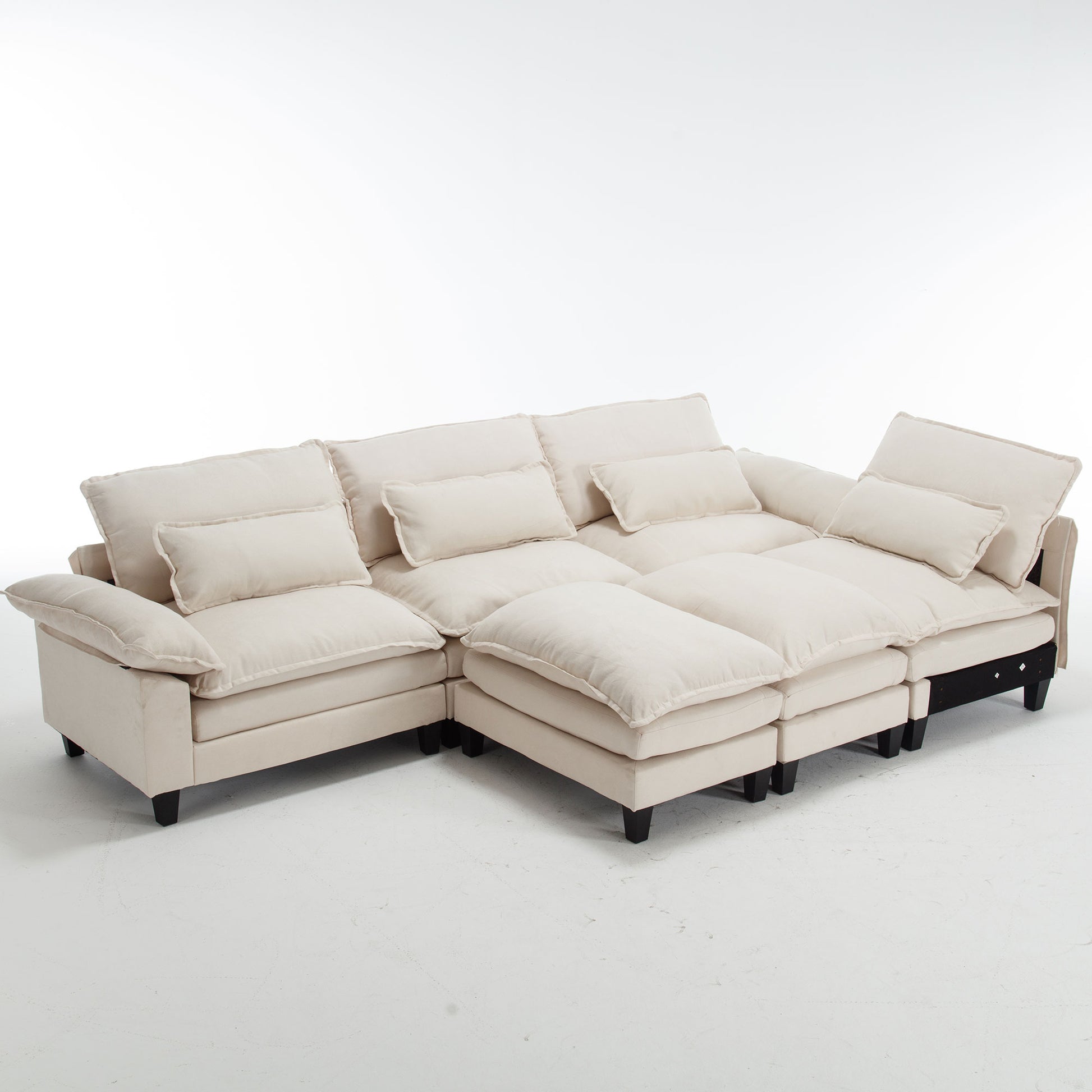 154.8" Oversized Modular Sofaice Velvet Large U Shaped Couch Comfy Upholstered 4 Seat Sofa With 2 Ottoman, 4 Lumbar Pillow, Deep Seat Couch For Living Room Beige Wood Primary Living Space Modern Foam Polyester 6 Seat