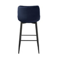 Set Of 2 Pub Height Chairs Dark Blue Velvet Upholstery Modern Casual Dining Furniture Metal Legs, 29 Inch Seat Height, Bar Chairs Blue Metal