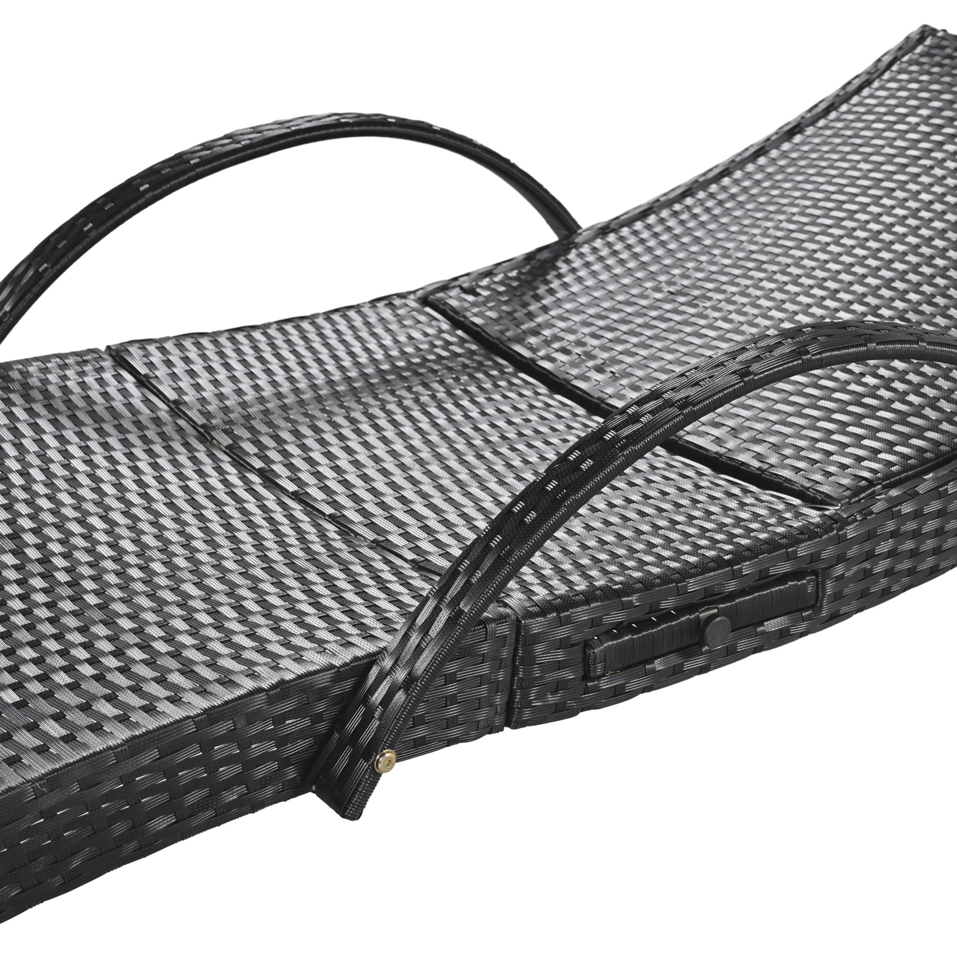 K&K 80'' Outdoor Wicker Chaise Lounge Chairs Set Of 2, Patio Rattan Reclining Chair Pull Out Side Table Adjustable Backrest Ergonomic Wave Design Pool Sunbathing Recliners, Black No Lounge Black