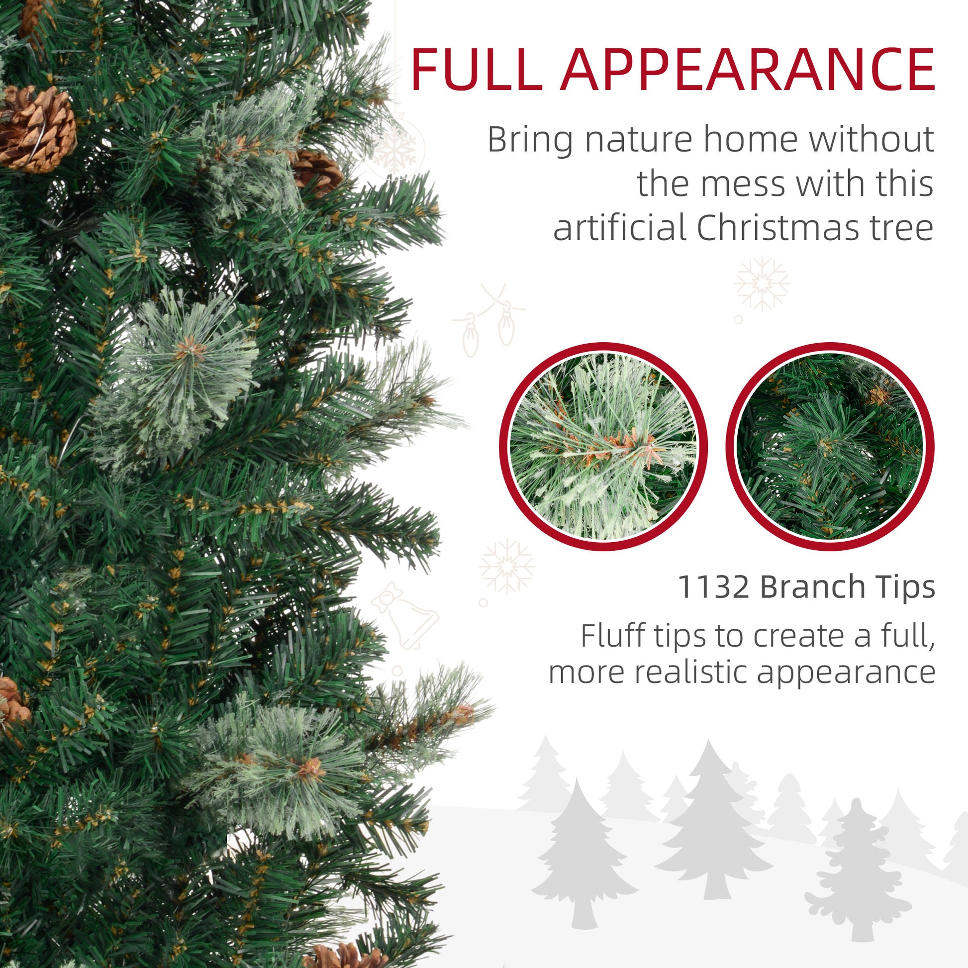 Homcom 9.5 Foot Pencil Artificial Christmas Tree, Slim Pine Needles Xmas Tree With Realistic Branches, Pine Cones, Metal Base, Green Green Plastic