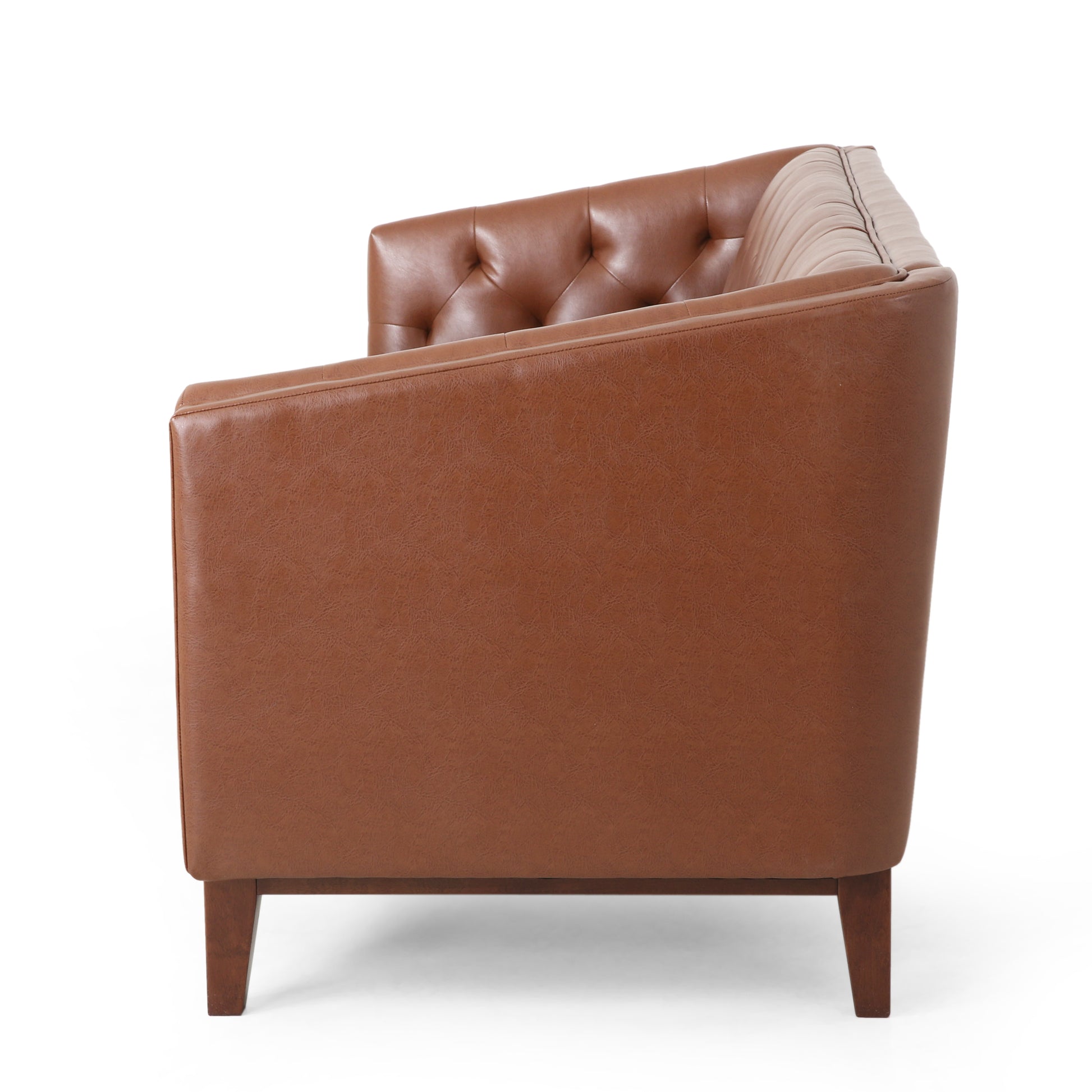 Mirod 81'' Pu Sofa,Tufted Back,Solid Wood Legs,Living Room And Study Light Brown Pu 3 Seat