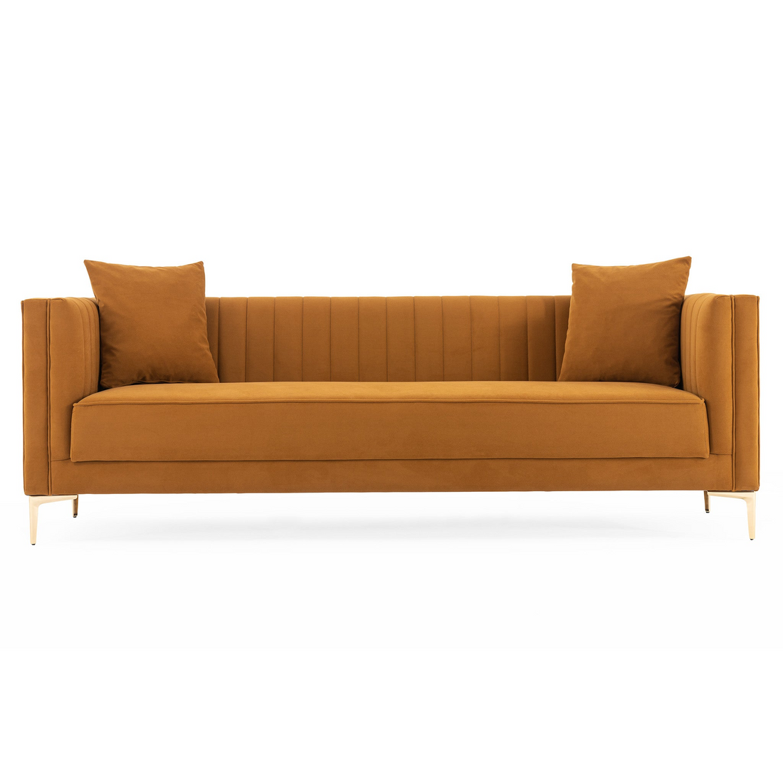 Angelina Sofa 91" Cognac Velvet Cognac,Gold,Rustic Velvet Wood Primary Living Space Medium Firm Tufted Back Mid Century Modern Foam Metal,Velvet 4 Seat