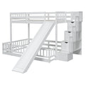 Twin Over Full Bunk Bed With Slide, Storage Staircase, Pine Solid Wooden Bunk Bed With Safety Guardrails,White White Pine