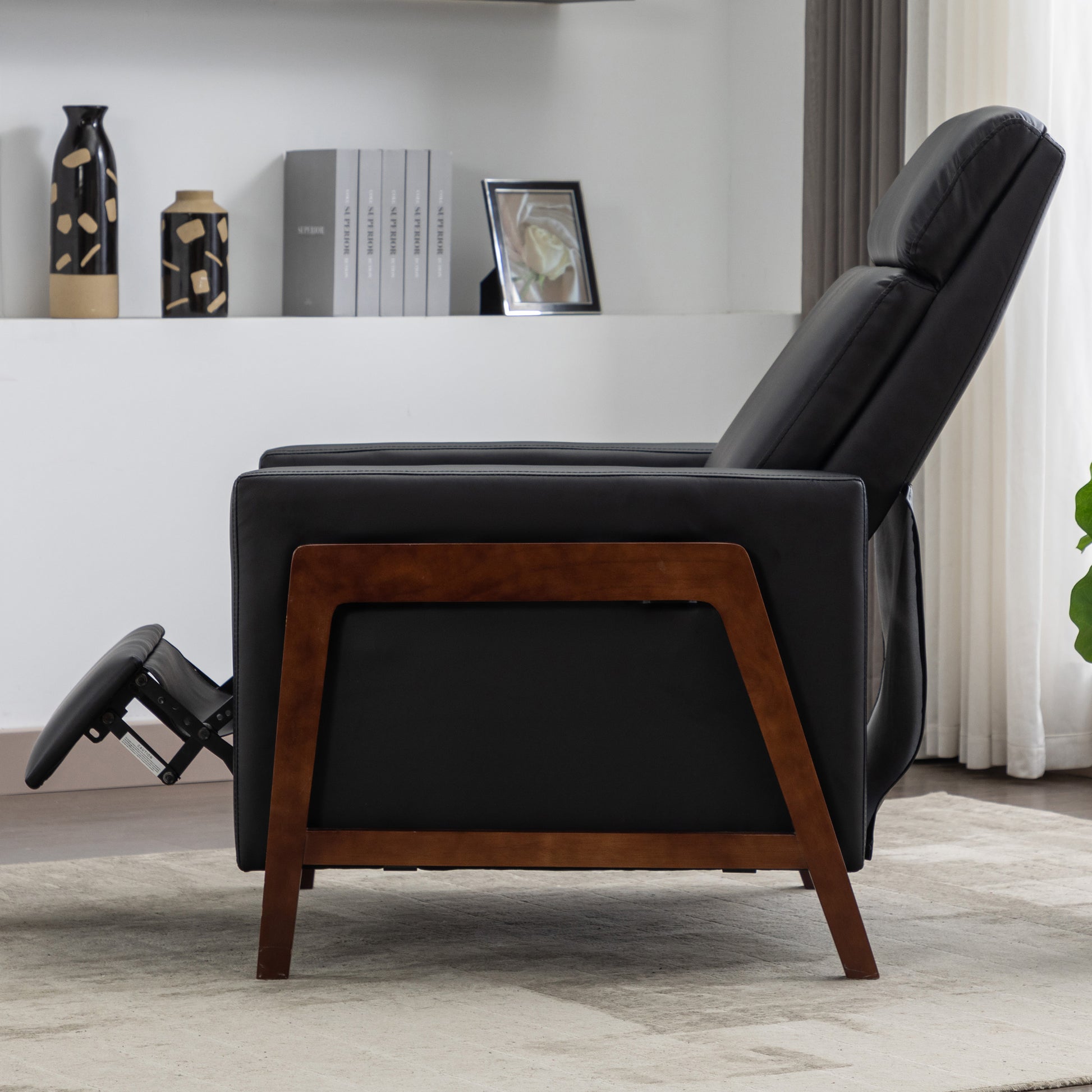 Set Of Two Wood Framed Pu Leather Recliner Chair Adjustable Home Theater Seating With Thick Seat Cushion And Backrest Modern Living Room Recliners, Black Black Pu Pu
