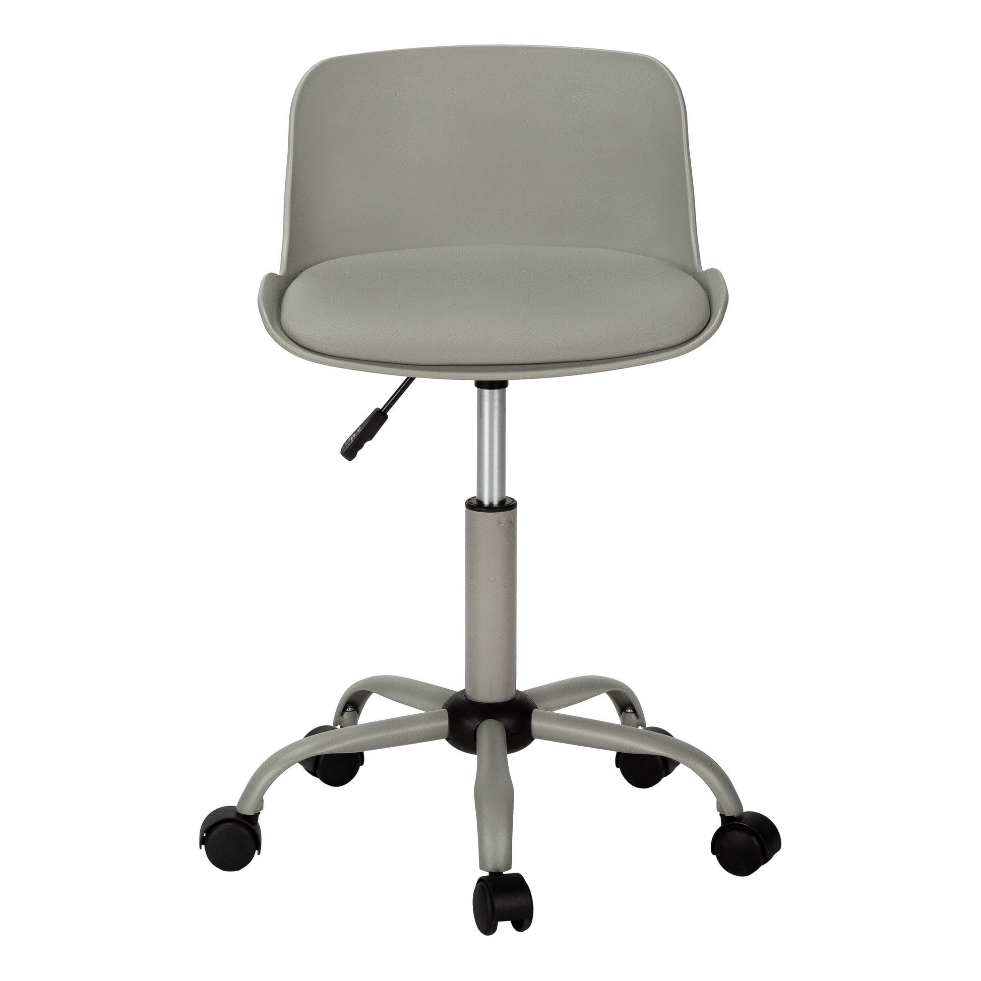 Office Chair, Adjustable Height, Swivel, Ergonomic, Computer Desk, Work, Juvenile, Grey Leather Look, Grey Metal, Contemporary, Modern Grey Foam Metal