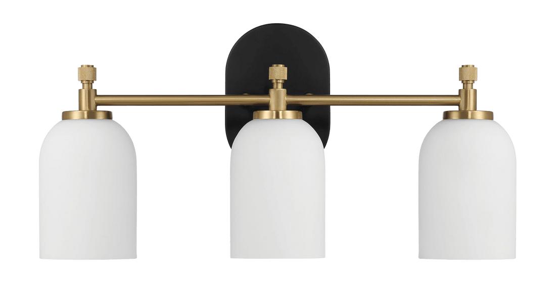 Meadows Three Lights Vanity Brushed Gold Bathroom Wall Light For Bathroom Over Mirror 20.5"W 10.125"H 5.5"E With White Frosted Glass Black Base Frosted Shade,Frosted Glass Gold,Gold Bathroom