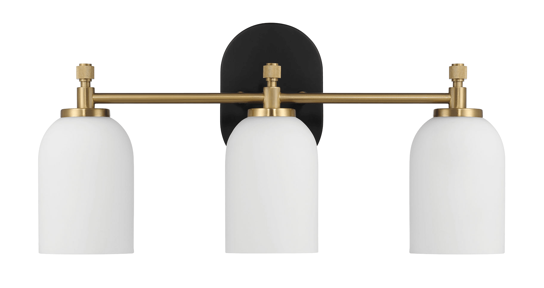 Meadows Three Lights Vanity Brushed Gold Bathroom Wall Light For Bathroom Over Mirror 20.5"W 10.125"H 5.5"E With White Frosted Glass Black Base Frosted Shade,Frosted Glass Gold,Gold Bathroom