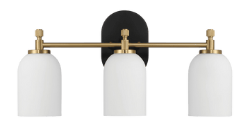 Meadows Three Lights Vanity Brushed Gold Bathroom Wall Light For Bathroom Over Mirror 20.5"W 10.125"H 5.5"E With White Frosted Glass Black Base Frosted Shade,Frosted Glass Gold,Gold Bathroom