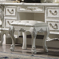 Champagne And Bone White Tufted Vanity Stool White Vanity Stools Bedroom Rectangular White Tufted Cushions Faux Leather