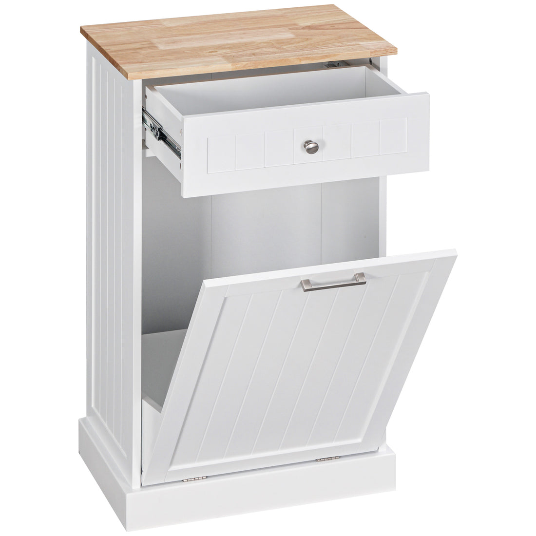 Homcom Kitchen Tilt Out Trash Bin Cabinet Free Standing Recycling Cabinet Trash Can Holder With Drawer, White White Mdf