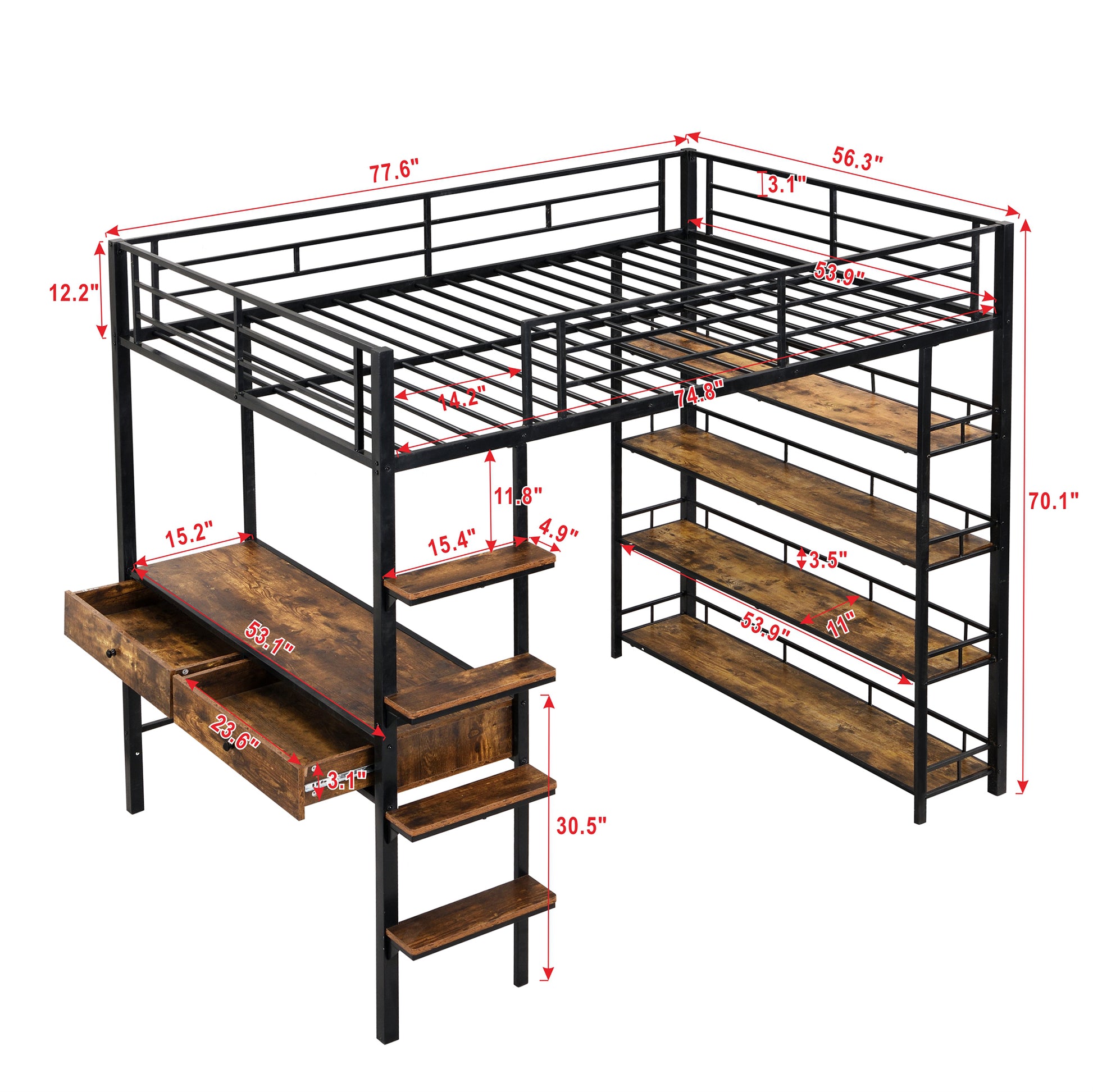 Full Size Metal Loft Bed With Desk And Shelves, Black Expected Arrival Time: 9.18 Box Spring Not Required Full Black Metal Solid Wood Mdf