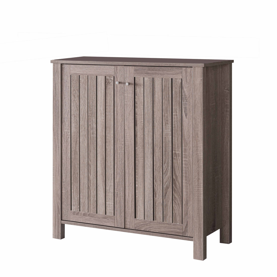 Shoe Cabinet Storage Cabinet Entryway Cabinet With Two Doors Slat Style Vented Doors Metal Knob Handle Four Shelves Dark Taupe Color Taupe Particle Board Mdf