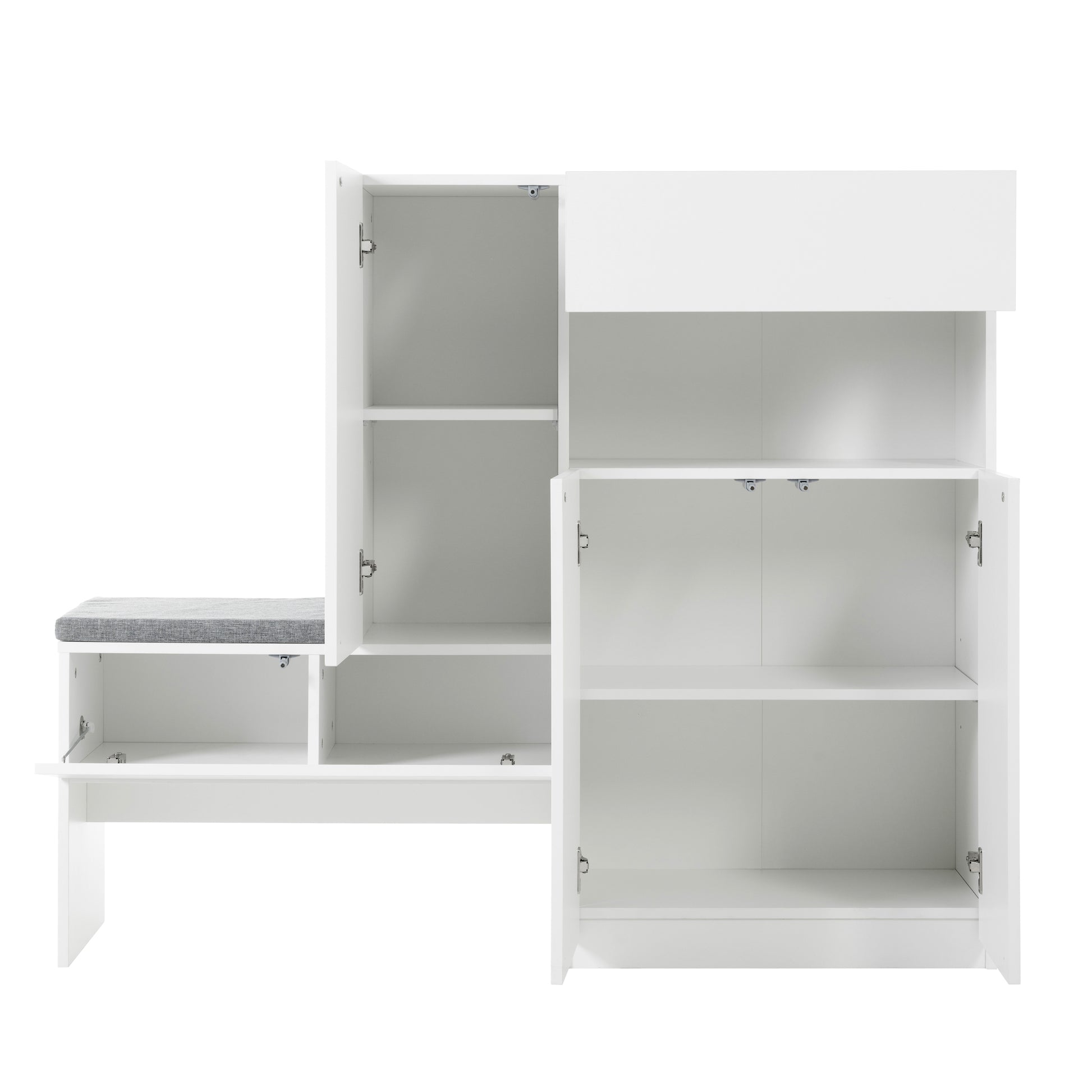 Elegant 2 In 1 Shoe Cabinets With Soft Cushion, Modern Storage Bench With Arched Doors & Rebound Devices, Versatile Shoe Rack Organizer With Adjustable Shelves For Hallway, Living Room, White White