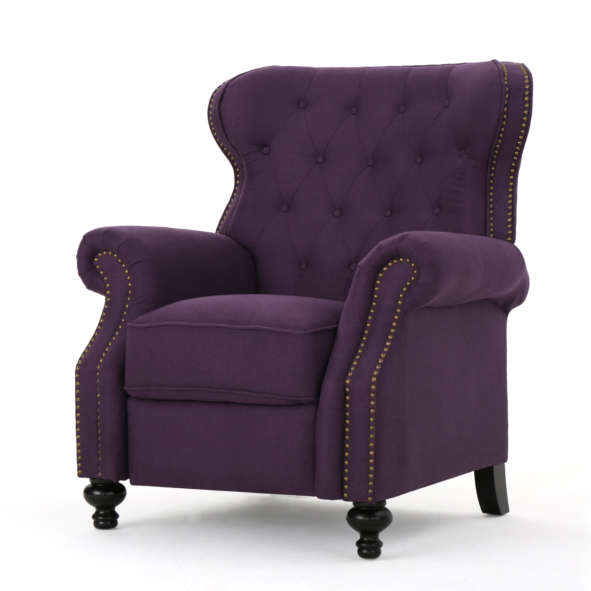 Accented Push Back Recliner Chair With Rolled Arms In Plum, Enjoy Cocooning Comfort Plum Fabric