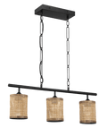 Elysian Three Lights Island With Natural Rattan Shade Farmhouse Chain Ceiling Lamp Black,Rattan Metal,Rattan,Rattan Metal