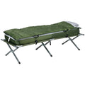 Outsunny Camping Cot, Outdoor Folding Bed Set With Mattress, Sleeping Bag, Pillow, And Carry Bag, Comfortable And Portable, For Travel Camp Beach Green Steel